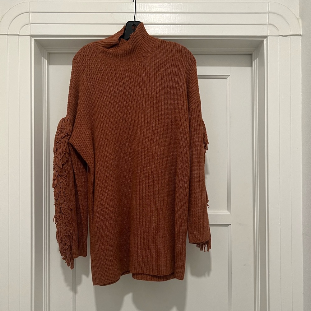 New With Tags BCBGMaxazria Rustic Brown Fringe Sweater Size XS